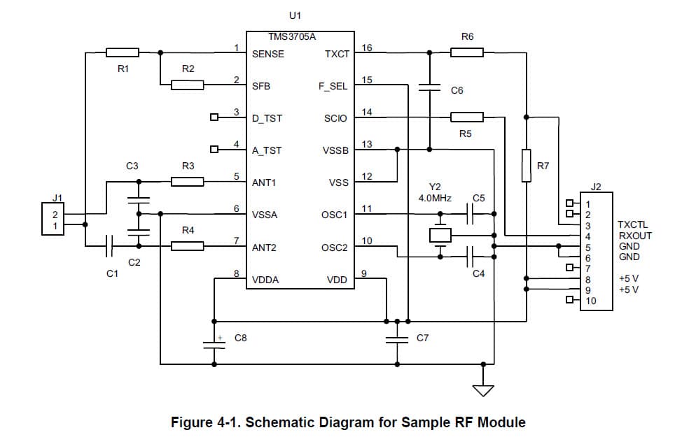 Integrated TIRIS RF Module TMS3705A Application Circuit to Low Frequency Reader