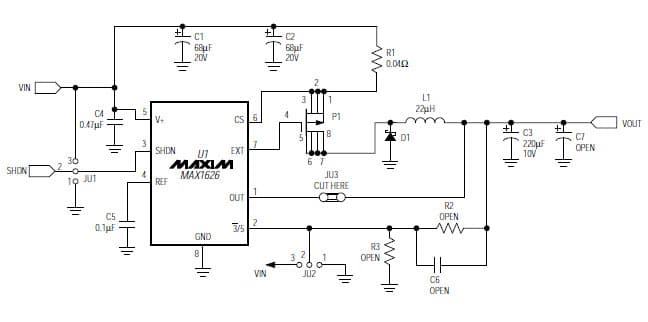 MAX1626EVKIT, Evaluation Kit for MAX1626 3.3V, 5V DC to DC Single Output Power Supply for Portable