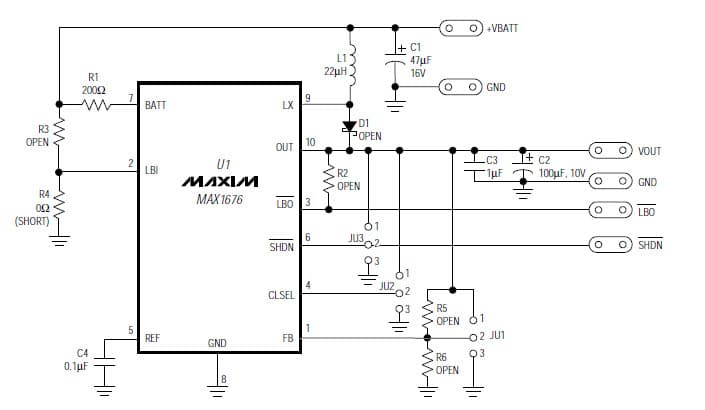 MAX1676EVKIT, Evaluation Kit for MAX1676 3.3V, 5V DC to DC Single Output Power Supply for Portable