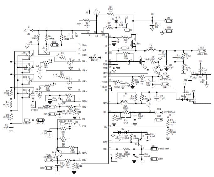 MAX1531EVKIT, Evaluation Kit for MAX1531 -9V, 2.5V, 3.3V, 9.7V, 10V, 25V DC to DC Multi-Output Power Supply for LCD Monitor