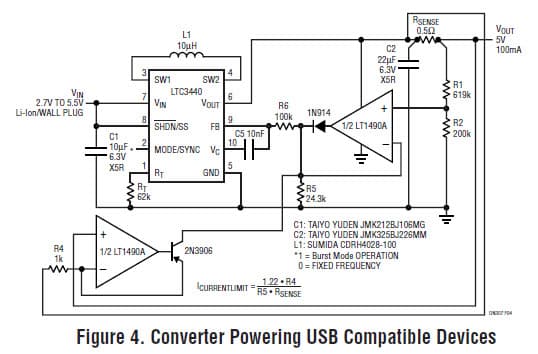 LTC3440, Converter Powering USB Compatible Devices