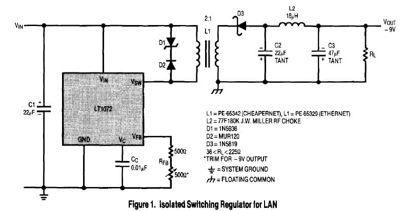 LT1072, Isolated Switching Regulator for LAN