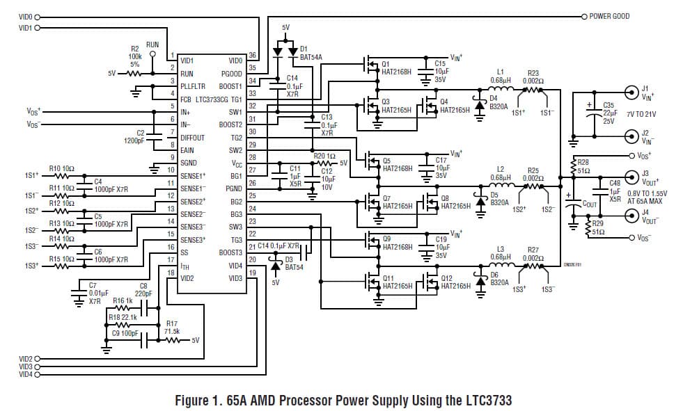 65A AMD Processor Power Supply Using the LTC3733