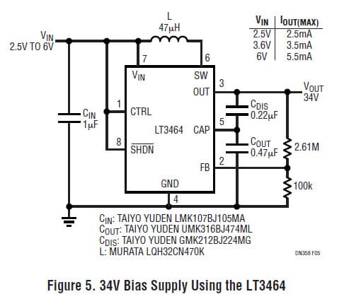 34V Bias Supply Using the LT3464