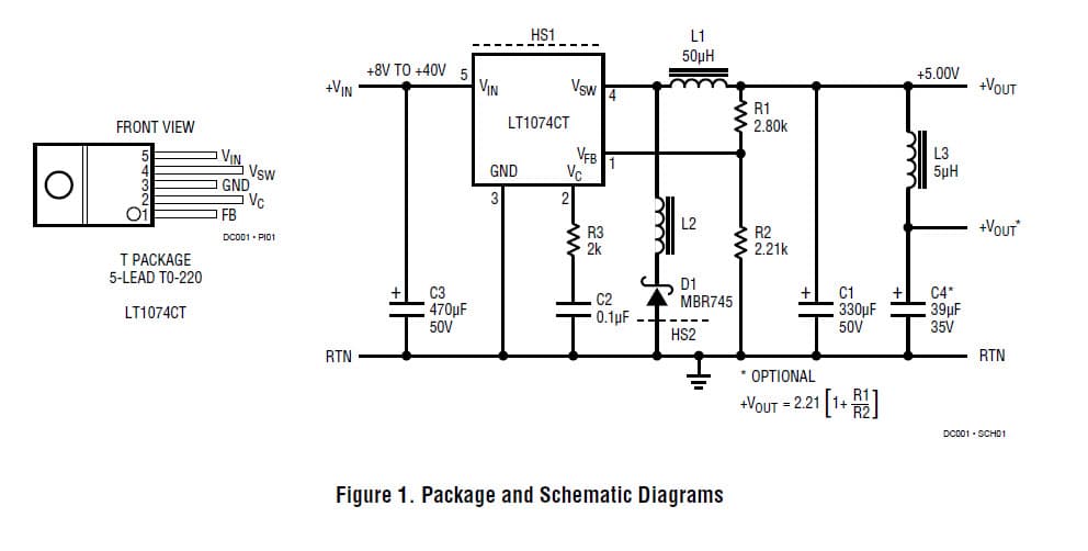 LT1074CT, No Design Switching Regulator 5V, 5A Buck (Step Down) Regulator