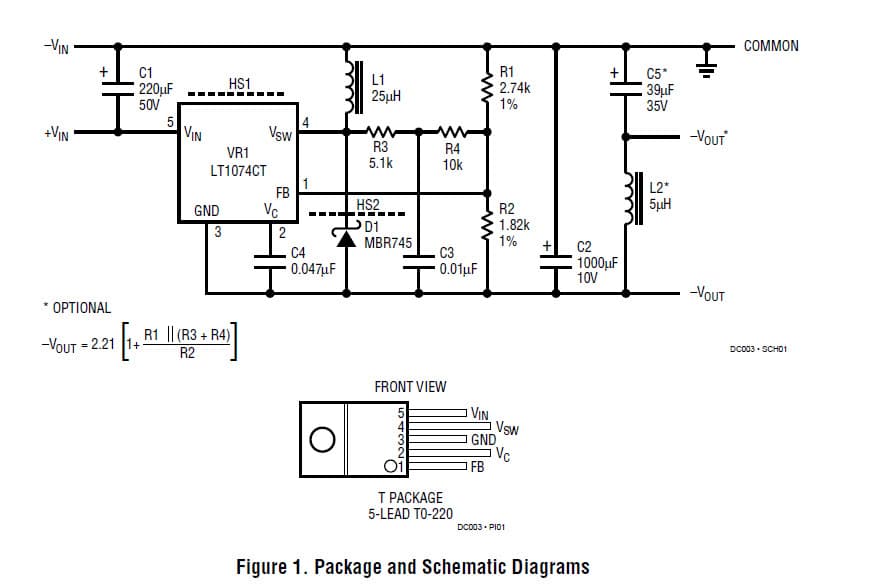 LT1074CT, No Design Switching Regulator 5V Buck-Boost (Positive to Negative) Regulator