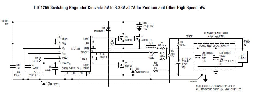 LTC1266 Switching Regulator Converts 5V to 3.38V at 7A for Pentium and Other High Speed uPs