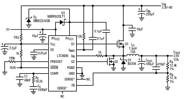 LTC3830, 2.5V/12A synchronous step-down power