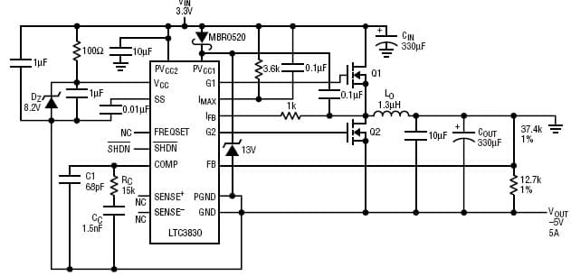 LTC3830, 3.3V to 5V inverting converter