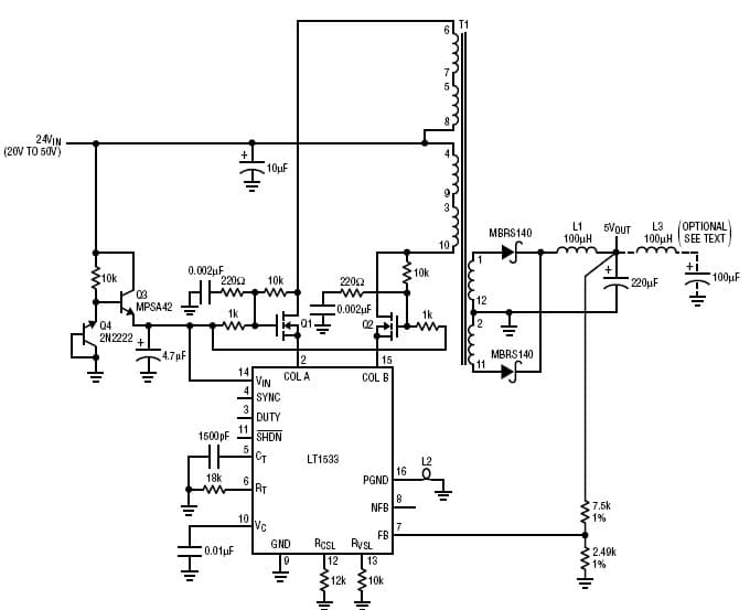 LT1533, A low noise 24V to 5V converter