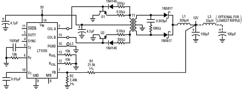 LT1533, A 10W low noise 5V to 12V converter