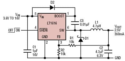 Circuit shows a 2.5V output circuit using the LT1616