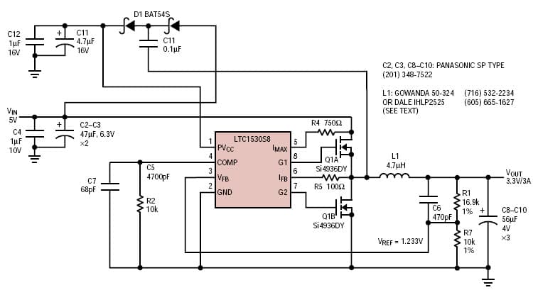 LTC1530S8, 3.3V/3A regulator