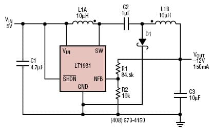 5V to 12V/150mA inverting DC/DC converter