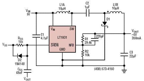 LT1931, Circuit shows the soft-start circuit at work