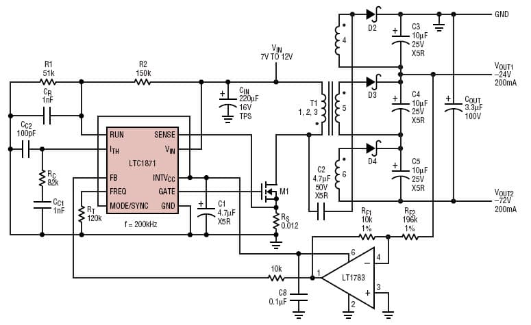 LTC1871, High power, dual-output SLIC supply