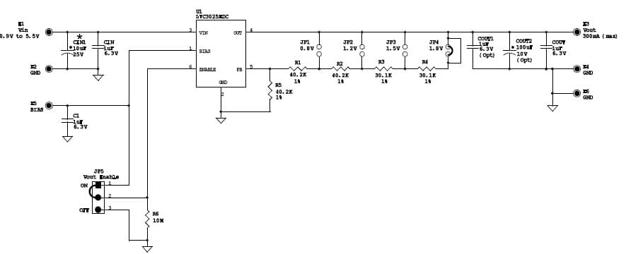 LTC3025EDC Demo Board, VLDO Linear Regulator, 0.9 to 5.5Vin, Jumper Selectable 0.8,1.2, 1.5,1.8 Vout @ 300mA