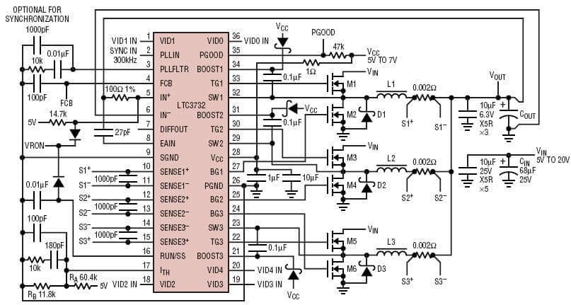 LTC3732, 3-phase VRM9.x power supply for a Pentium- 4 CPU