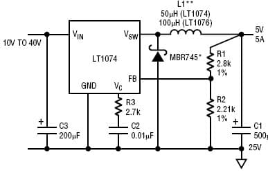 LT1074, Basic Positive Buck Converter