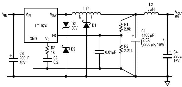 LT1074, Tapped-Inductor Buck Converter