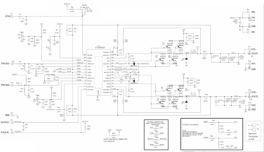 DC1185B-A, Demo Board Using LTC3850EUF 4.5V = VIN = 14V, VOUT1: 2V @ 10A, VOUT2: 1.8V @ 10A Synchronous Buck Converter