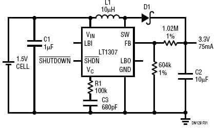 LT1307, Single-Cell Micro-power Fixed-Frequency DC/DC Converter Needs No Electrolytic Capacitors