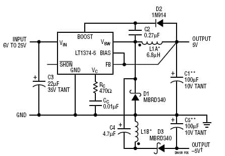 LT1374-5, Dual Output SEPIC Converter