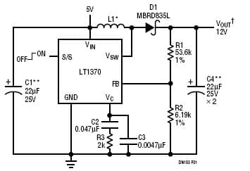 LT1370, 5V to 12V Boost Converter