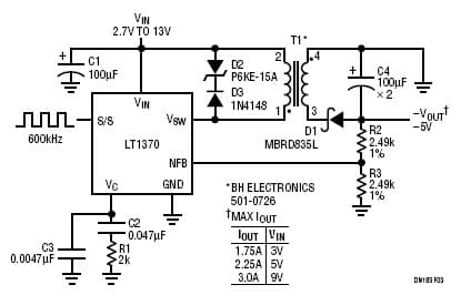 LT1370, Positive to Negative Converter with Direct Feedback