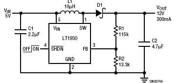 LT1930, 5V to 12V Boost Converter