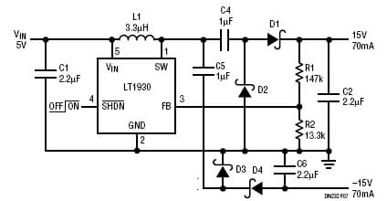 LT1930, 15V Dual Output Converter with Output Disconnect