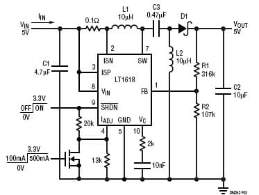 LT1618, USB to 5V SEPIC Converter