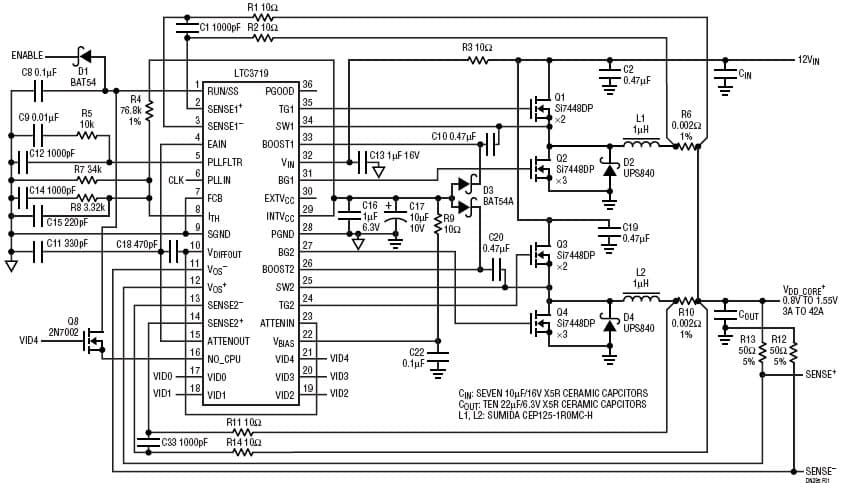 42A AMD Hammer Microprocessor Power Supply Using the LTC3719