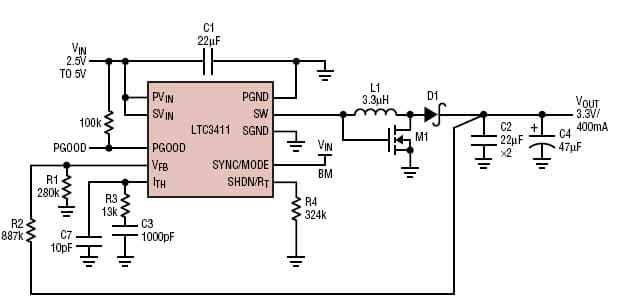 LTC3411, Single inductor, positive, buck-boost converter