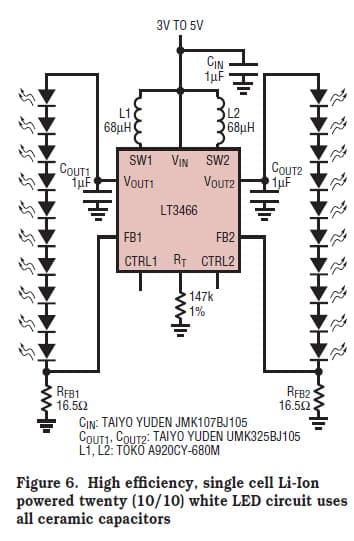 20-LEDs White LED Driver for LCD Display