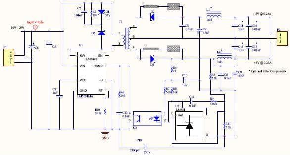 ISOLOWNOISESPLITRAILGEN-REF, Low Noise Split Rail Generator Using Flyback Regulator to Provide 5V/-5V