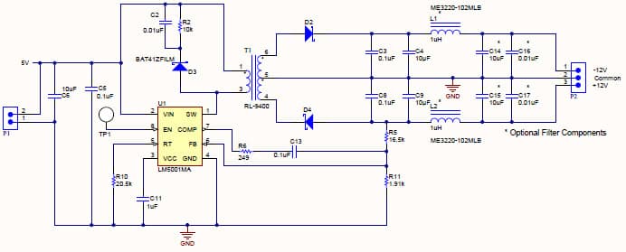 LOWNOISESPLITRAILNONISO-BOOST-REF, Low Noise Split Rail Non-Isolated Boost ± 12V Power Supply