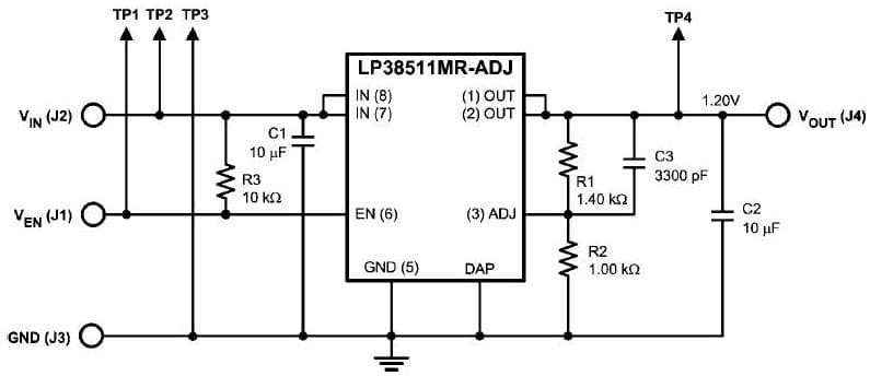 LP38511MR-ADJEV/NOPB, Evaluation Board for LP38511 PSOP 800 mA Fast-Transient Response LDO with Error Flag