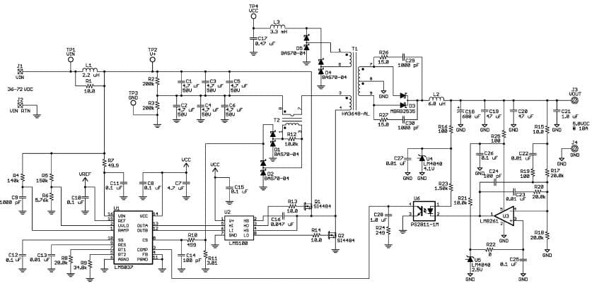 LM5037EVAL, Evaluation Board for the 5V DC to DC Single Output Power Supply for Network Interface Device