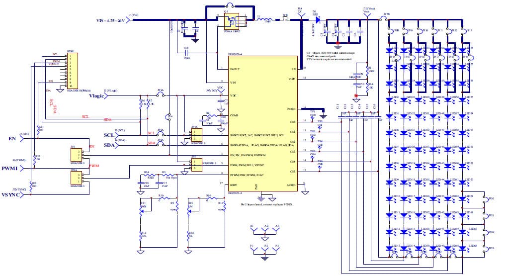 LED Driver Evaluation Board for ISL97671, 72 LEDs in a 6P12S configuration