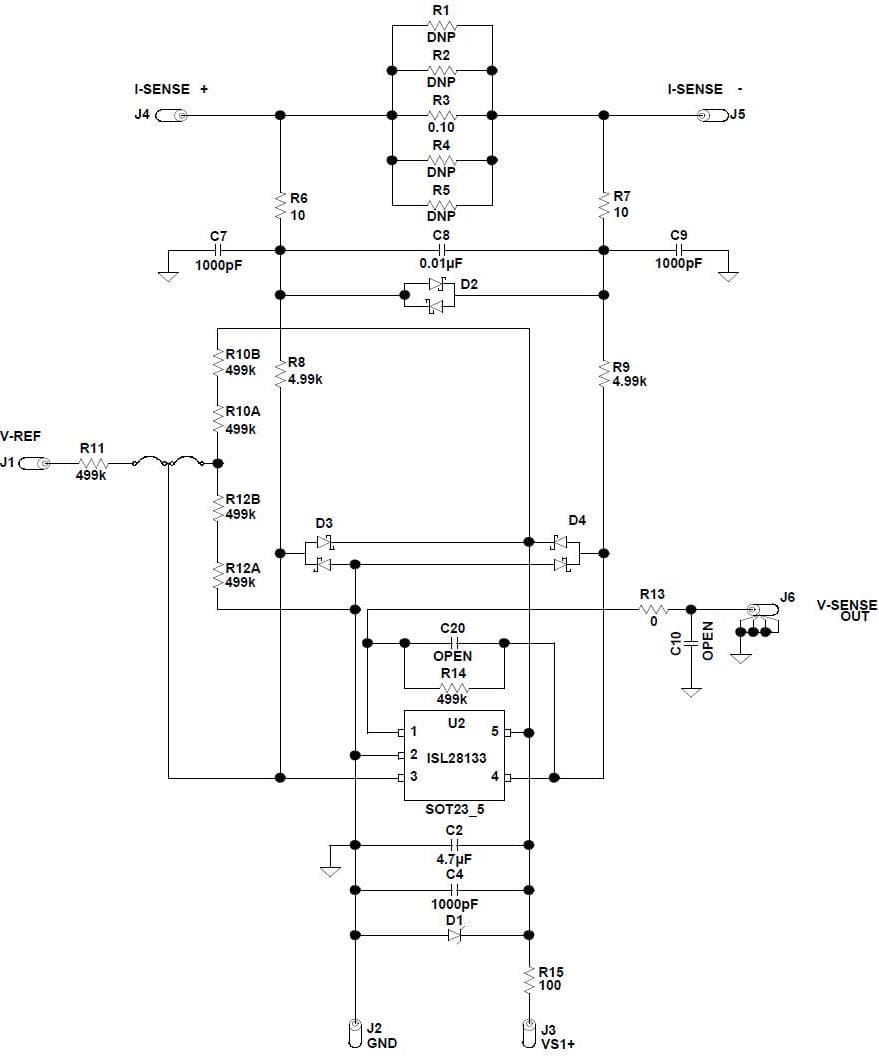 ISL28133ISENSEV1Z, Evaluation Board for ISL28133 chopper amplifier in a high side, low side of floating supply current sense application