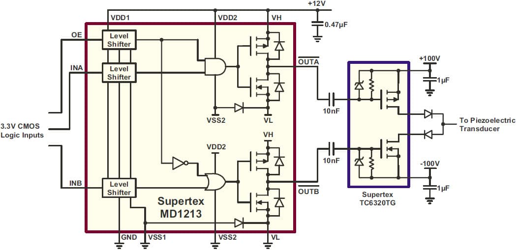 High Voltage Pulser Circuit Using the MD1213 and TC6320 100V Ultrasound Pulser