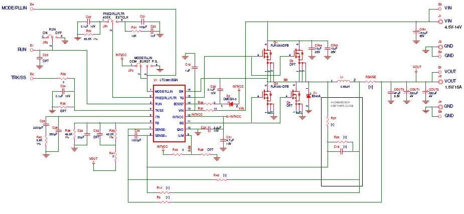 LTC3851EGN (DCR) Demo Board, 4.5V < Vin < 14V, Vout: 1.5V/15A