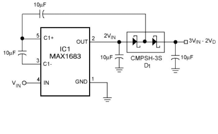 Tripler Converts of 5V to 15V for powering op amps, LCD-bias circuits