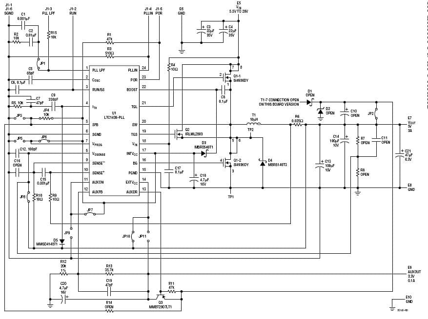 LTC1436CGN-PLL Demo Board, Dual Output Regulator, 5.5V to 28V Input, 5V @ 3A and 3.3V @ 0.1A