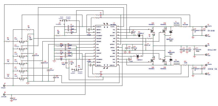 DC392A-B, Demo Board Using LTC3728EUH Dual Output of 5V to 24Vin, 5Vout1 @ 4A, 3.3Vout2 @ 5A Synchronous Buck Converter