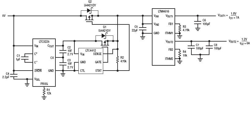 5V Ride-Through Application Circuit Delivers 20W for 1.42 seconds