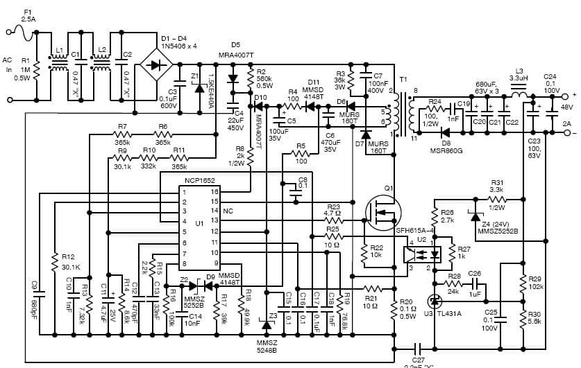 90W, 48V AC to DC Single Output Power Supply for LED Driver