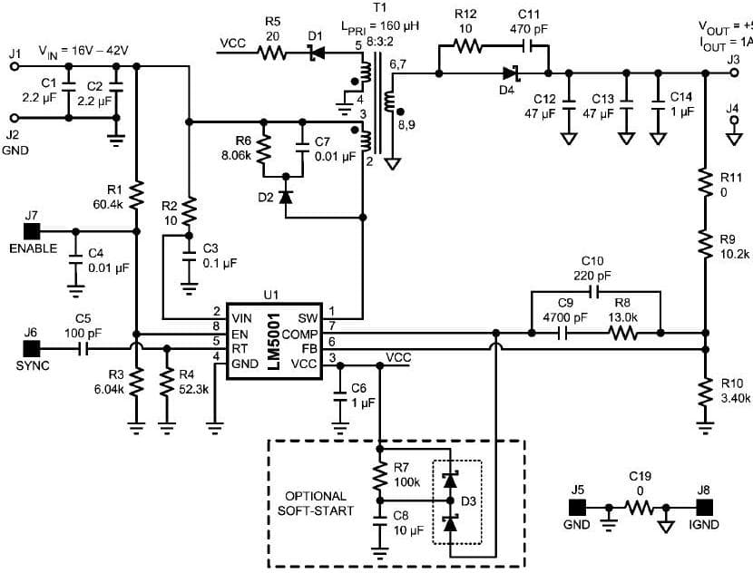 LM5001NISOEVAL, Evaluation Board for the LM5001, 5V DC to DC Single Output Power Supply for Desktops and Servers