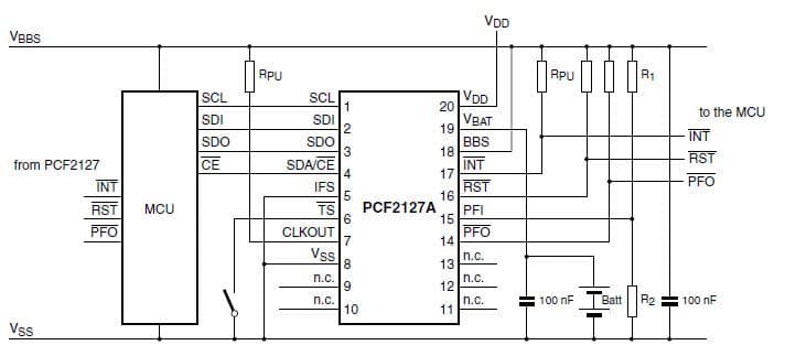 Timekeeping, CLKOUT, power management and timestamp Application for the PCF2129AT TCXO